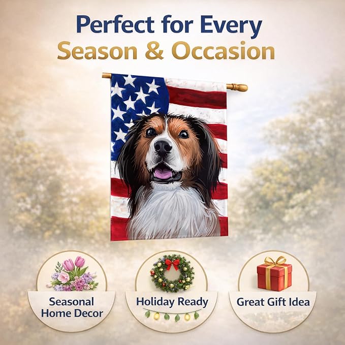 Caroline's Treasures CK6595CHF Kooikerhondje American Flag House Flag Large Porch Sleeve Pole Decorative Outside Yard Banner Artwork Wall Hanging, Polyester, House Size, Multicolor