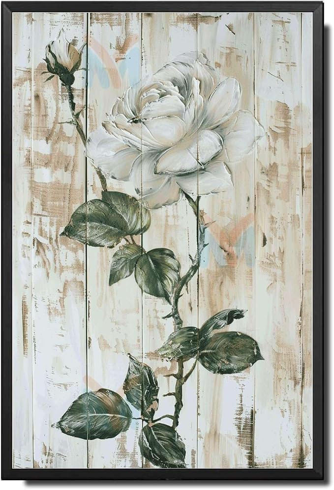 Metal Sign Tin Sign Vintage Wall Art Shabby Chic Rose Tin Sign for Antique Style Decor Rustic Wall Art and White Rose Admirers Sign Garden Outside for Pub 8×12 Inches with Metal Frame
