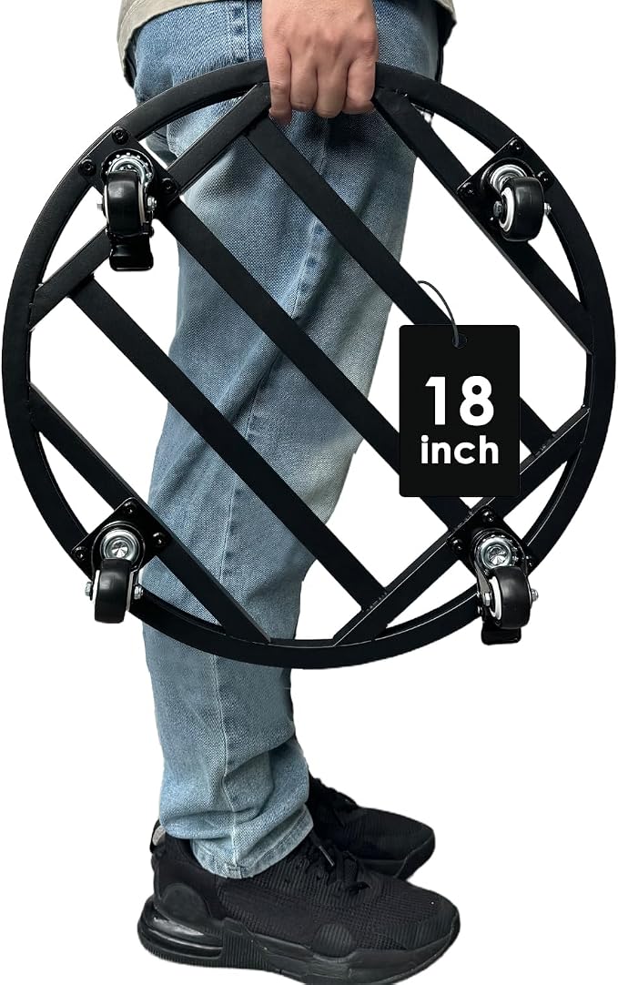 18" Round Plant Stand with Wheels Heavy Duty,Large Metal Plant Caddy Indoor Outdoor Use,Rolling Plant Dolly with Industrial Casters,Rust-Proof Black Plant Tray for Large Planters Pots,1-Pack