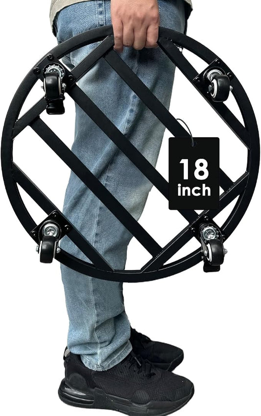 18" Round Plant Stand with Wheels Heavy Duty,Large Metal Plant Caddy Indoor Outdoor Use,Rolling Plant Dolly with Industrial Casters,Rust-Proof Black Plant Tray for Large Planters Pots,1-Pack