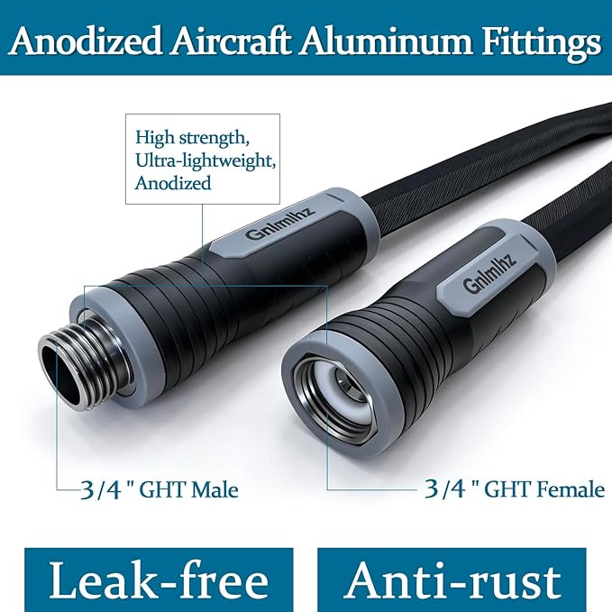 Garden Hose 50 ft, Made of TPE (BetterThan PVC/Hybrid Polymer), Lightweight yet Durable Water Hose with Ergonomic Grip, Drinking Water Safe Material, All-Weather, 3/4" GHT Fittings
