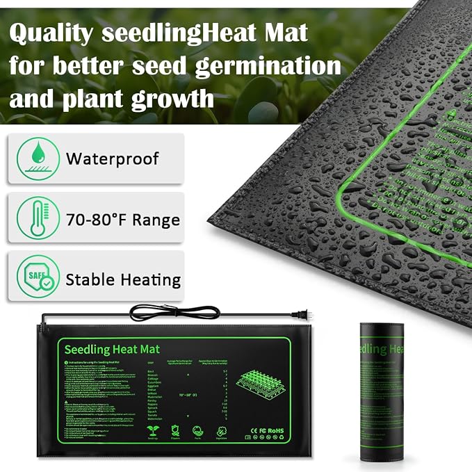 2-Pack 1020 Trays with 7.3'' Domes & Heat Mats & Grow Lights – Heavy-Duty 1020 Seed Starter Kits, Seedling Trays with Humidity Domes & Waterproof Heating Mats & LED Lights for Germination Propagation