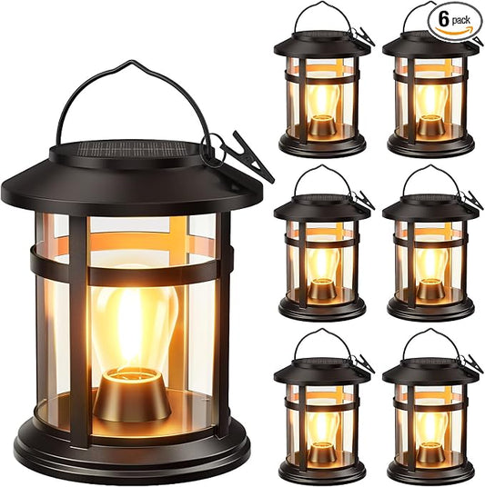 Solar Lantern Outdoor Waterproof, 6 Pack Bright Hanging Solar Lights for Outside Decorative, Upgraded Solar Powered Lanterns LED Lighting for Garden Patio Porch Decor Gifts