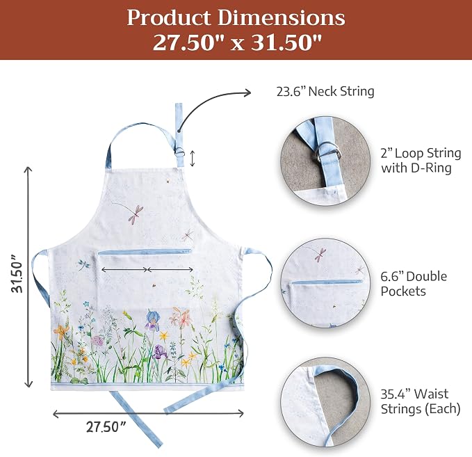 Maison d' Hermine Aprons for women with Pocket 100% Cotton (27.50"x31.50") | Adjustable Neck Strap & long ties Apron Men Chef Wedding Cooking Gardening Server Maid