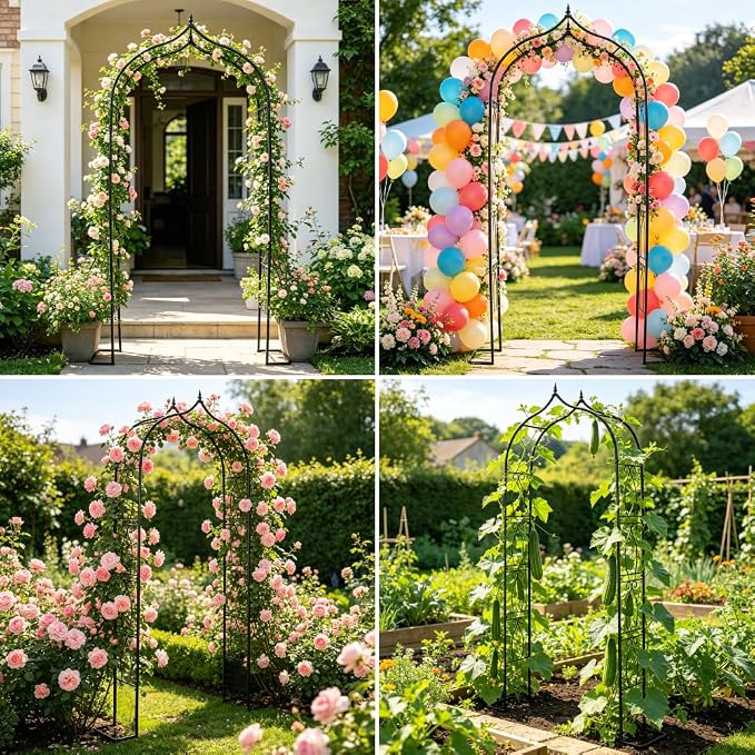 Metal Garden Arbors 93" Thickened Arch Trellis for Climbing Plants | Outdoor Arbor with Base Rustproof Metal Frame Trellises Yard Entrance Wedding Arched Backdrop Stand Party Event Decoration