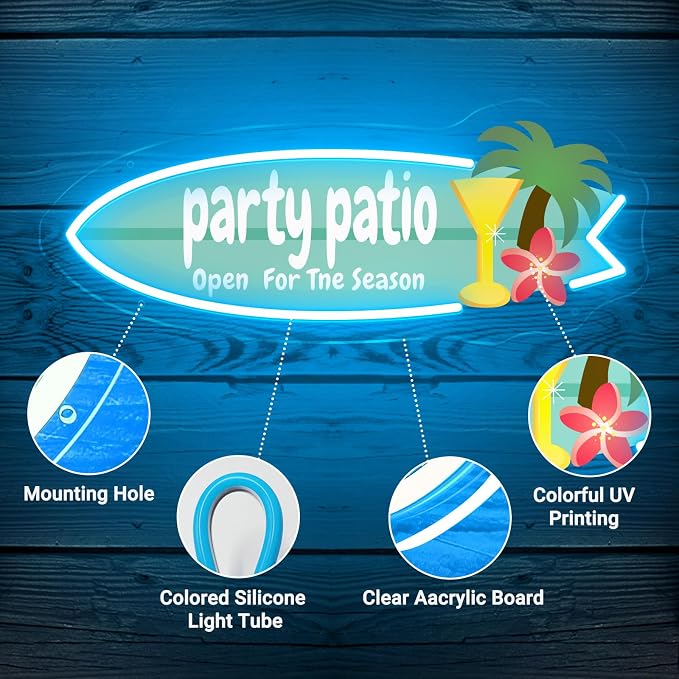 Waterproof Outdoor Custom Neon Sign for Patio Decor, Personalized Party Patio LED Signs UV Printing, Large Customized Cocktail Palm Tree Bar Neon Signs for Home Pub Backyard Garden Outside Pool