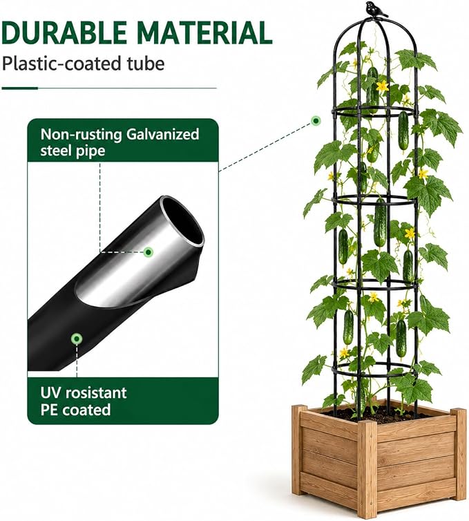 Garden Obelisk Trellis for Climbing Plants Outdoor, 6.3 ft Tall Rose Trellis Climbing Plants Support for Potted Light Vine Flower Vegetable Cucumber Trellis Raised Garden Bed, Black, 1PC