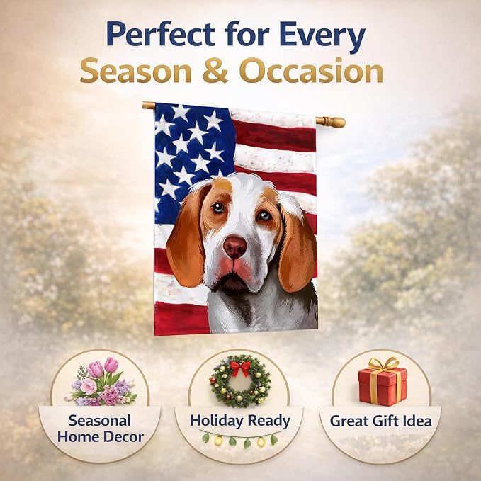 Caroline's Treasures CK6406CHF Ariege Pointer Dog American Flag House Flag Large Porch Sleeve Pole Decorative Outside Yard Banner Artwork Wall Hanging, Polyester, House Size, Multicolor