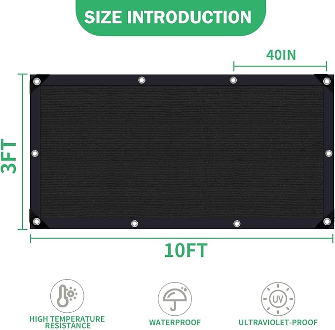 Black Shade Cloth 90%,3x10 FT UV Resistant Mesh Tarp, Durable Shade Net for Plants Cover, Dog Kennel, Chicken House and Outdoor Garden Protection