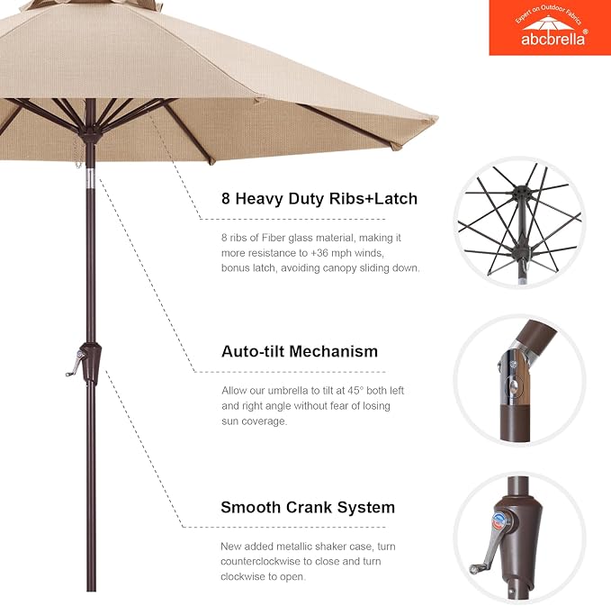 ABCCANOPY OLEFIN® 5-Year No Fading 9FT Patio Umbrella, Outdoor Table Umbrella with 8 Sturdy Ribs for Deck, Backyard, Yard (Light Beige)