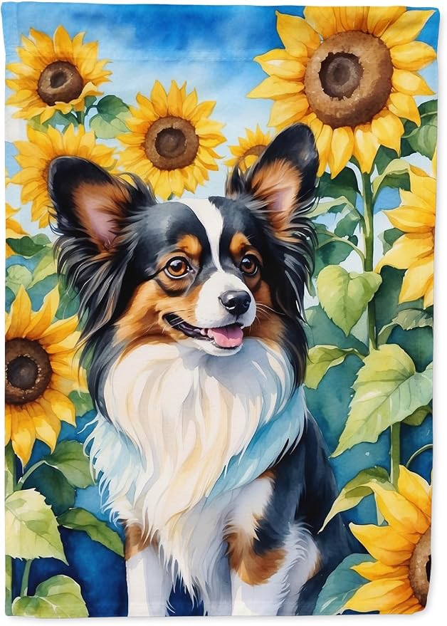 Caroline's Treasures DAC6131GF Papillon in Sunflowers Garden Flag Mailbox Flag Decorative Yard Flag Banner Outside Patio Artwork Yard Flower Beds, Garden Size, Multicolor