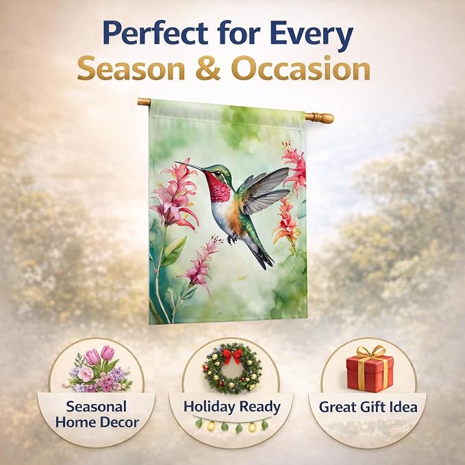 Caroline's Treasures Broadtailed Hummingbird House Flag Large Porch Sleeve Pole Decorative Outside Yard Banner Artwork Wall Hanging, Polyester, House Size, Multicolor
