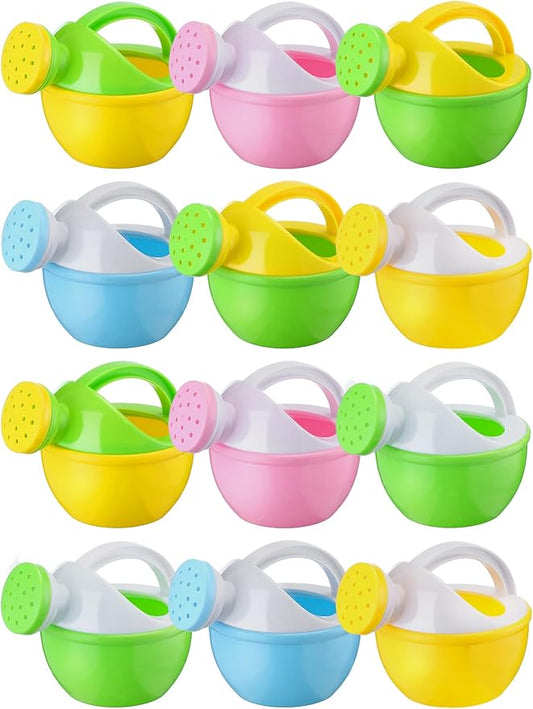 Sosation 12 Pcs Mini Kids Watering Cans, Colorful Plastic Small Watering Cans with Handle, Toddler Beach Sand Bath Shower Toy, Child Gardening Tool & Party Favor Gift(Vivid Style)