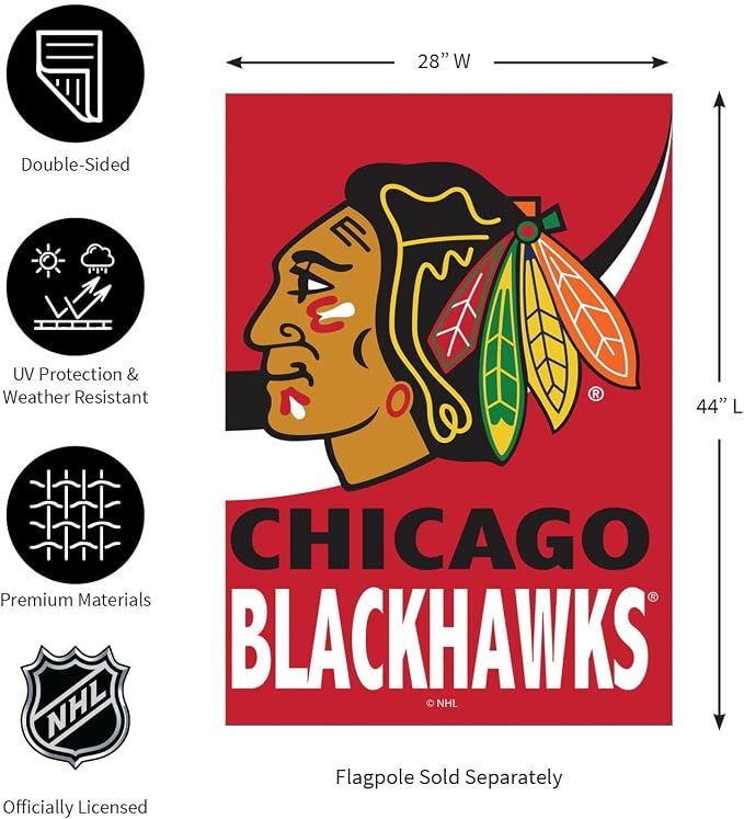 NHL Chicago Blackhawks House Flag, 28 x 44, Double Sided Garden Flags for Outside, Outdoor Flags & Banners for Gardens Patio, Indoor Wall Decor Flag for Room