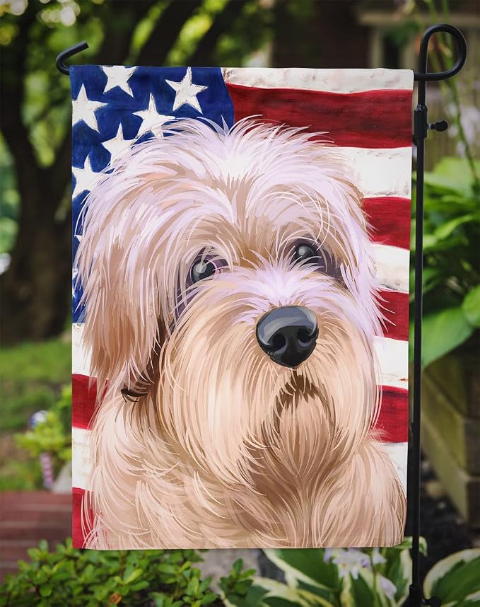 Caroline's Treasures CK6508GF Dutch Smoushond Dog American Flag Garden Flag Mailbox Flag Decorative Yard Flag Banner Outside Patio Artwork Yard Flower Beds, Garden Size, Multicolor