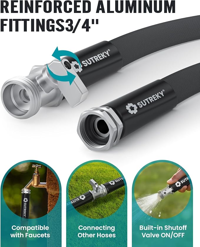 25ft Garden Hose with Valve, Ultra Lightweight All-Weather Water Hose, Durable & Flexible, Leak-free Connections, TPU Water Hose, Drinking Water Safe