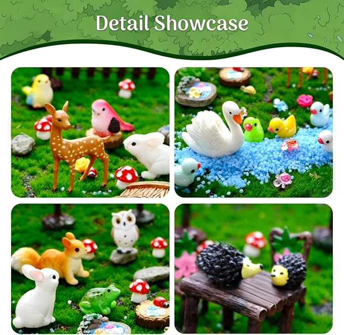 111Pcs Fairy Garden Accessories Outdoor Kit Mini Fairy House Decor Supplies | Resin Animals Figures with Elves, Deer, Bunny, Squirrel, Owl Figurines for Miniature Garden, Yard, DIY Set