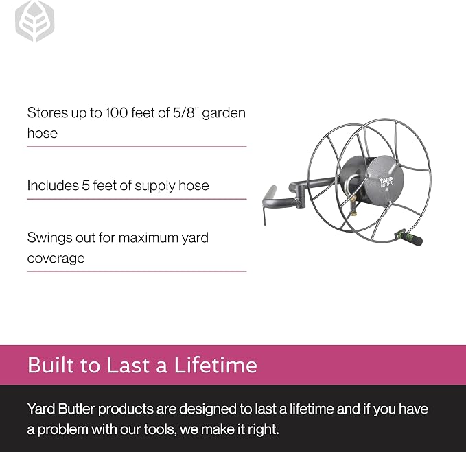Yard Butler Swivel Hose Reel Wall Mount - 180 Degree Pivot Hose Hanger - Great for Garden Storage - Heavy Duty Steel - ISRWM-180