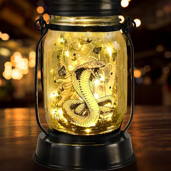 kyoryuger Snake Gifts for Women/Men Snake Solar Lanterns Mom Birthday King Cobra Snakes Animal Lovers Lantern Animal Memorial Lights Solar Garden Decoration for Yard, Patio,Backyard,Porch Torches
