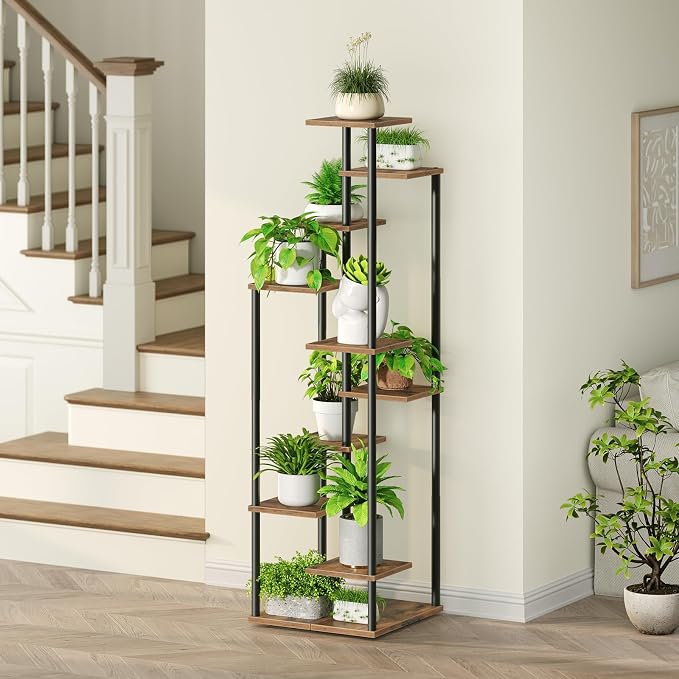 Yzosvki 10 Tier Plant Stand Indoor, Tiered Corner Plant Shelf Flower Stand for Living Room, Balcony, Patio, Garden, Rustic Brown