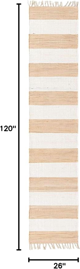 Unique Loom Chindi Rag Collection Area Rug - Striped (2' 2" x 10' Runner, Beige/ Ivory)