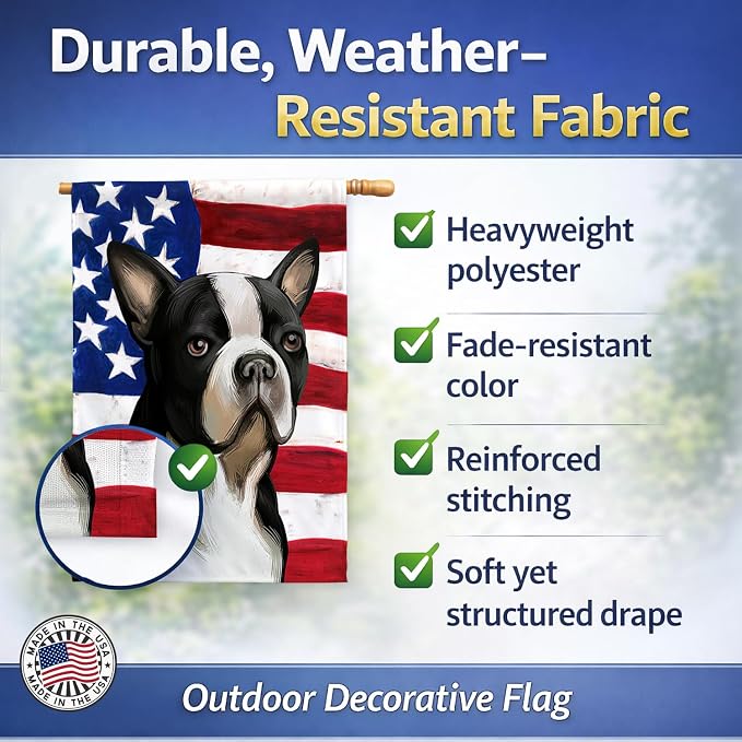 Caroline's Treasures CK6451CHF Boston Terrier Dog American Flag House Flag Large Porch Sleeve Pole Decorative Outside Yard Banner Artwork Wall Hanging, Polyester, House Size, Multicolor