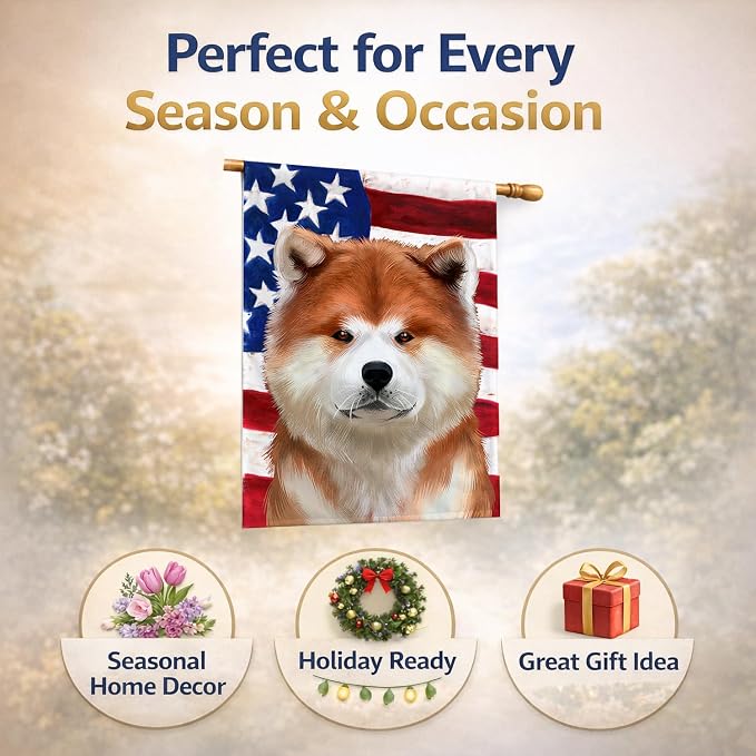 Caroline's Treasures CK6387CHF Akita American Flag House Flag Large Porch Sleeve Pole Decorative Outside Yard Banner Artwork Wall Hanging, Polyester, House Size, Multicolor