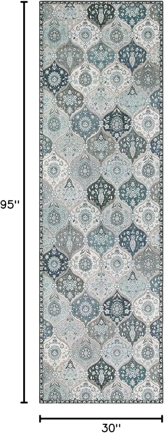 Lahome Moroccan Washable Runner Rug, 2'5''x8' Kitchen Runners for Hallways | Ultra-Thin Vintage Oriental Non-Slip Hallway Rug Carpet for Entryway Bedroom Laundry Room Foyer Elise, Blue