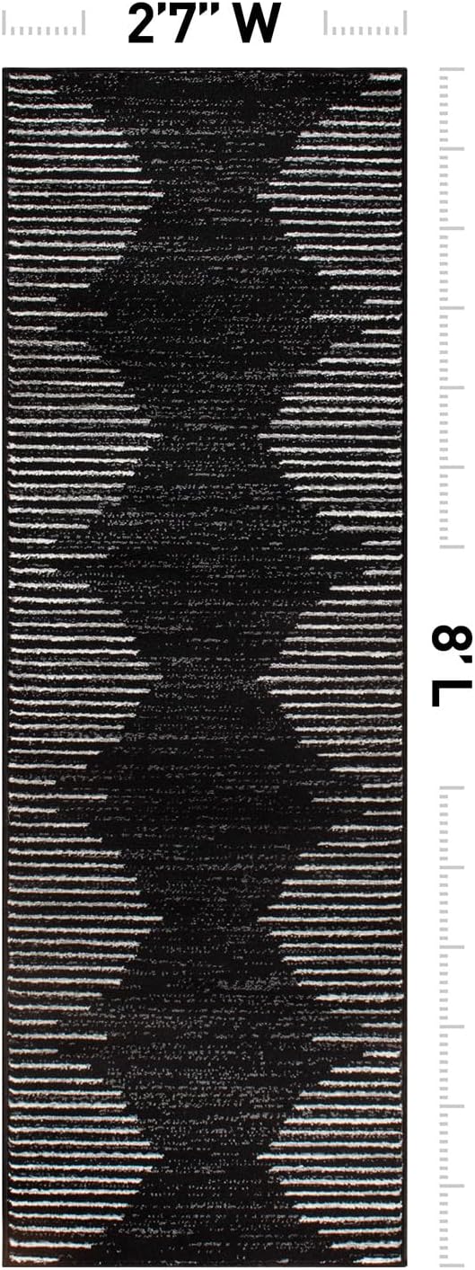 Rugshop Bohemian Stripe Stain Resistant Runner Rug Black 2'7" x 8' | High Traffic, Rectangular, Size 2'7" x 8', Living Room, Bedroom, Dining Room, Home Office, Kitchen, Entryway, Hallway