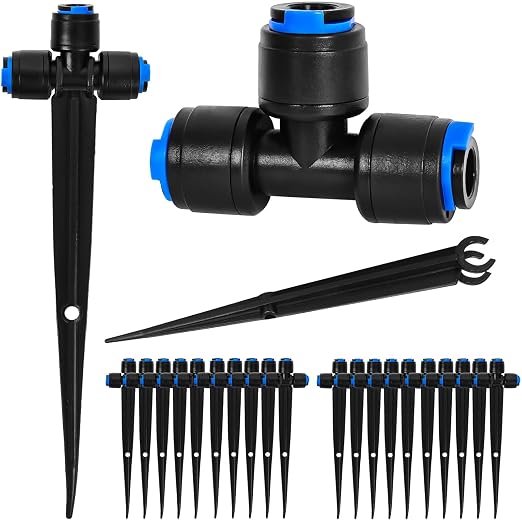 20 Pack 1/4" Drip Irrigation Tee Connectors, Quick Connect Universal Drip Irrigation Tubing Coupling Valve, Connector Locking Fitting for Sprinkler or Drip Irrigation System Parts & Connectors
