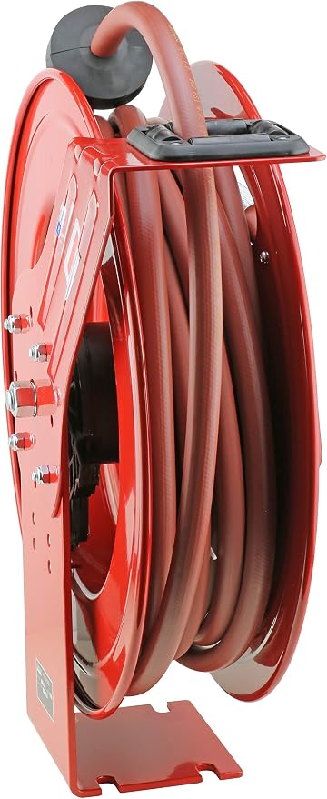 Lincoln 83753 Value Series Air/Water Retractable Hose Reel with 50' x 3/8" Rubber Air Hose, 1/4" NPT, 300 PSI, Slotted Mounting Base, 5-Position Adjustable Outlet Arm, All-Steel Construction, Red