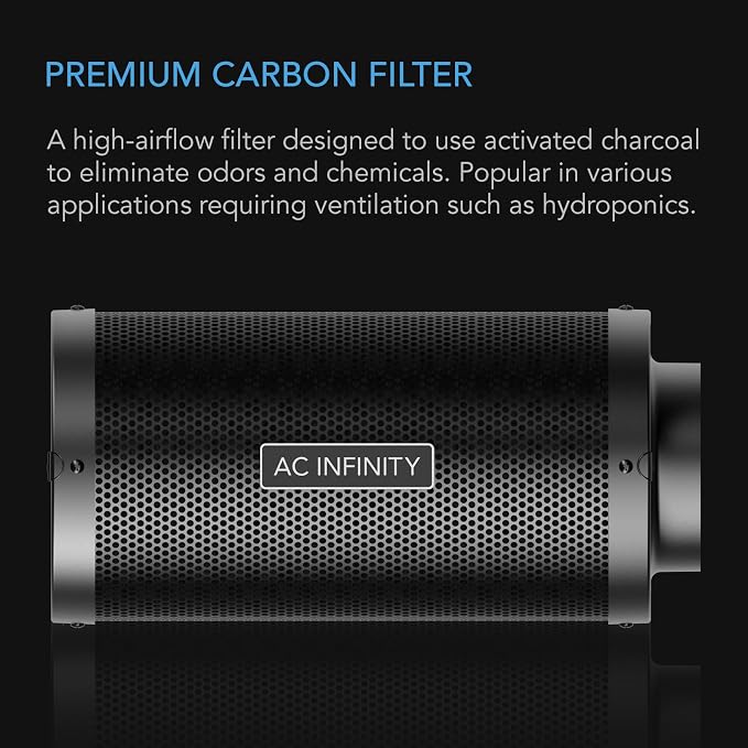 AC Infinity Air Carbon Filter 12 " with Premium Australian Virgin Charcoal. | For Inline Duct Fan, Odor Control, Hydroponics, Grow Rooms