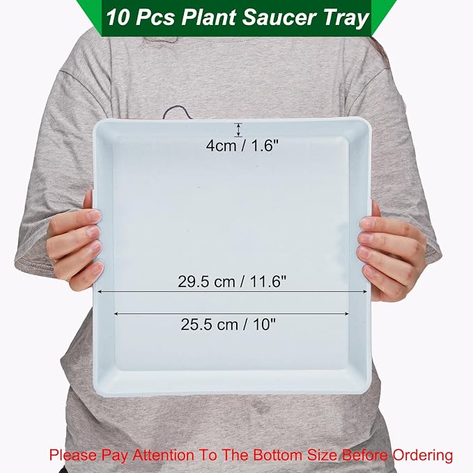 PATIKIL Plant Saucer Tray, 10 Pack 12 Inch Plastic Square Plant Saucer Flower Planter Drip Tray for Indoors Outdoors Patio Balcony, White
