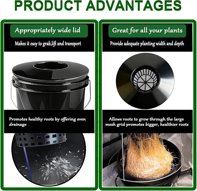 6 Inch Net Pots with Wide Lids for 3.5 and 5 Gallon Buckets 5 Pack Hydroponic Net Cups