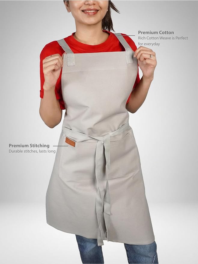 100% Cotton Kitchen Apron with 2 Pockets – Adjustable Chef Apron for Cooking Baking BBQ – Unisex Apron