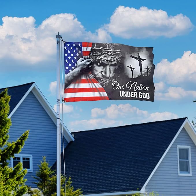 FLAGWIX 3x5 Patriotic American Flags for Outside, One Nation Under God American Jesus Flag - Double Sided, Heavy Duty Canvas, Fade Resistant - Home Decor Indoor, Outdoor Decor Flag with Grommets