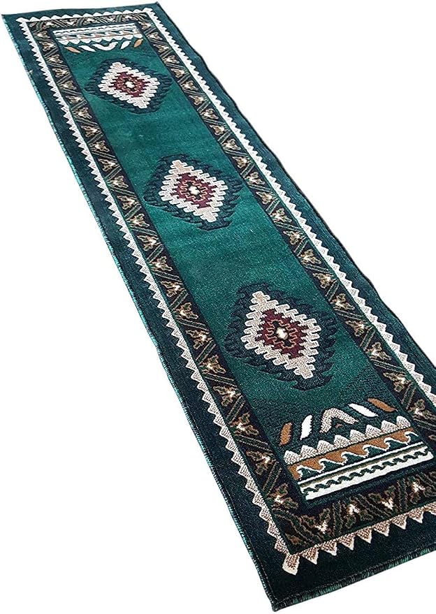 YHSF South West Native American Area Tribal Rug - Hunter Green, 2' x 7' | Easy-Clean, Soft & Durable Tribal Rug for Living Room, Bedroom, Kitchen & More - Stain-Proof Runner for Home Decor