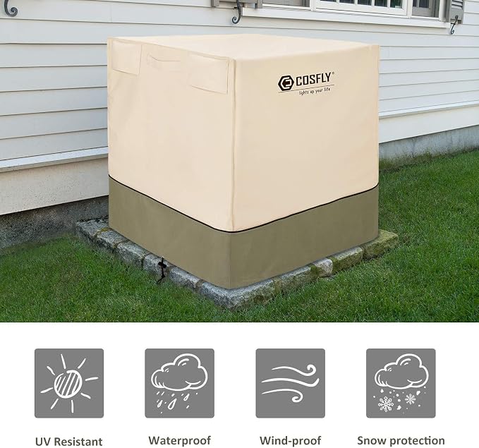COSFLY AC Cover for Outside Units, Air Conditioner Cover 24 x 24 x 30 Inch | Heavy Duty, Waterproof 600D Oxford, Windproof, Tear Resistant, Anti-snow, Air Vent Prevent Condensation, Easy Install, Square