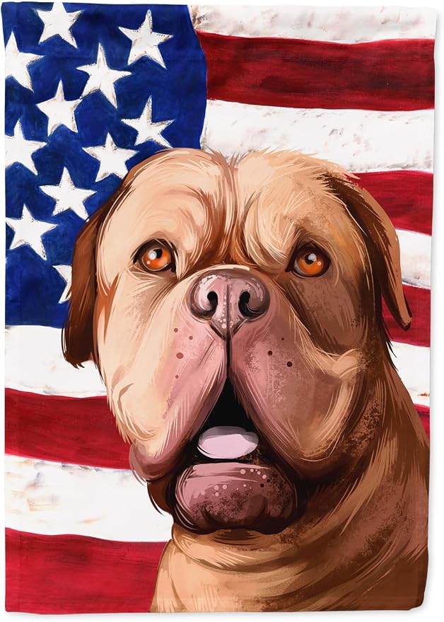 Caroline's Treasures CK6505GF Dogue de Bordeaux Dog American Flag Garden Flag Mailbox Flag Decorative Yard Flag Banner Outside Patio Artwork Yard Flower Beds, Garden Size, Multicolor