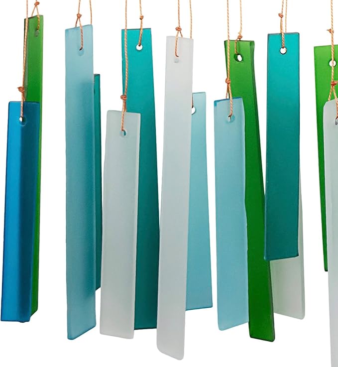Blue Handworks Sea Glass and Driftwood Chime | Sandblasted Glass and Found Wood Hand Crafted Wind Chime