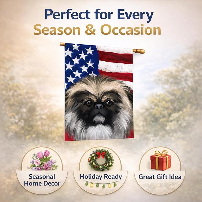 Caroline's Treasures CK6488CHF Chinese Imperial Dog American Flag House Flag Large Porch Sleeve Pole Decorative Outside Yard Banner Artwork Wall Hanging, Polyester, House Size, Multicolor