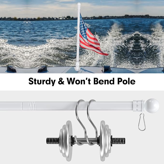 7FT Flag Pole with American Flag for Outside House and Portable Use, Heavy Duty Flagpole Kit with 3x5 Embroidered USA Flag, Tangle Free Steel Pole for Flags with Bracket, White Color