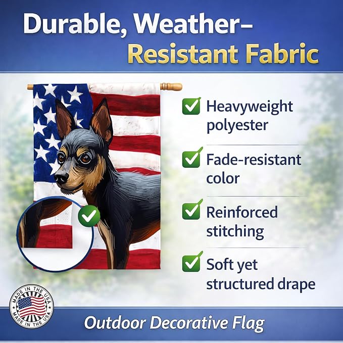 Caroline's Treasures CK6663CHF Prague Ratter Dog American Flag House Flag Large Porch Sleeve Pole Decorative Outside Yard Banner Artwork Wall Hanging, Polyester, House Size, Multicolor