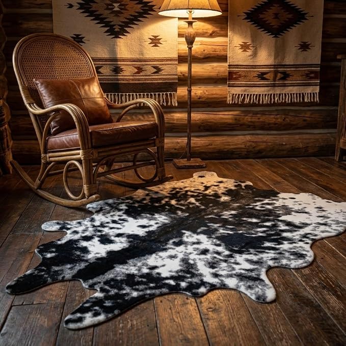 MustMat Faux Cowhide Rug,Cow Print Area Rug for Western Decor 5'2'' × 6'7'' | Black & White for Bedrooms, Living Rooms & Offices. Suits Industrial & Farmhouse Decor for Holiday & Parties