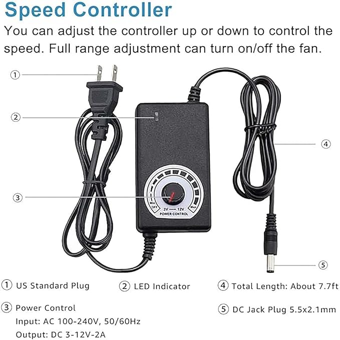 2 Inch Inline Duct Fan Variable Speed Air Circulator Quiet with 50mm to 32mm Interface for Home Office Cabinet Pet Cage Ventilation(50 mm to 40 mm,Power Cord)