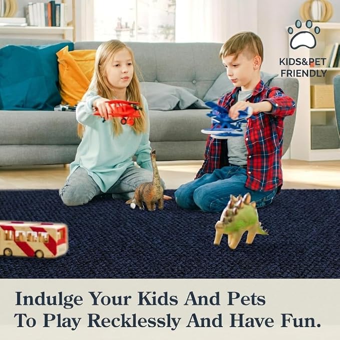 Garvee 2x6 Kitchen Runner Rugs Non Skid Washable Modern Textured Rug, Navy | Neutral Solid Color Non Shedding Low Pile Stain Resistant Weaving Mats for Entryway Hallway Bedroom Laundry Room Bathroom