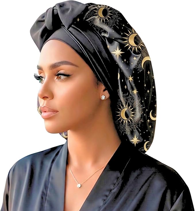Luxury Charmeuse Silk Hair Bonnet, Handmade Reversible Adjustable Sleep Cap for Men & Women, L/XL, Double-Layered