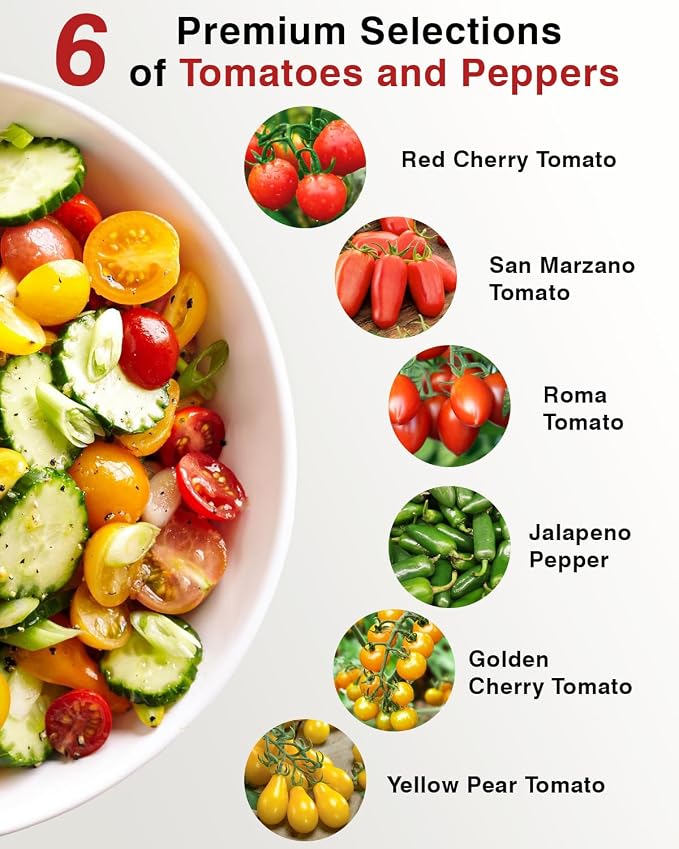 Heirloom Tomato Seed Pod Kit for AeroGarden, idoo, Ahopegarden, MUFGA with Red Heirloom/Golden Harvest Cherry Tomato, Roma/San Marzano/Yellow Pear Tomato - Compatible with All Hydroponics (12-Pod)
