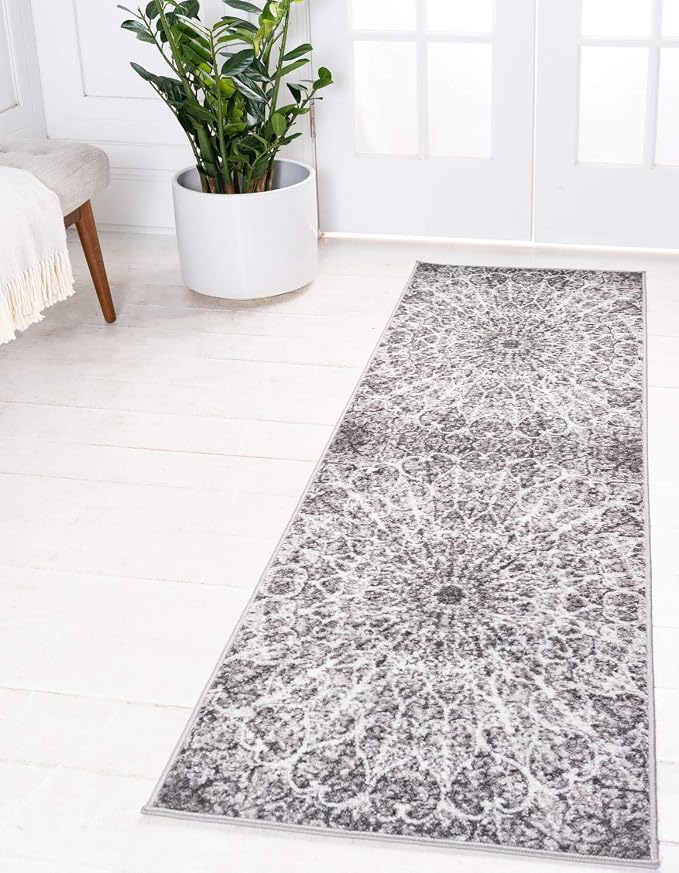 Unique Loom Sofia Collection Area Rug - Grace (3' 3" x 16' 5" Runner, Dark Gray/ Gray)