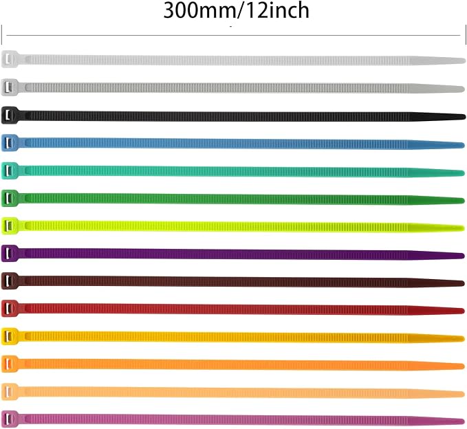 XINGO 1200 PCS Colored Garden Zip Ties 12 inch, 50 lbs Strength, Multicolor Self-Locking Nylon Zip Ties for Marking Chickens Legs or Deco Mesh Wreath Supplies